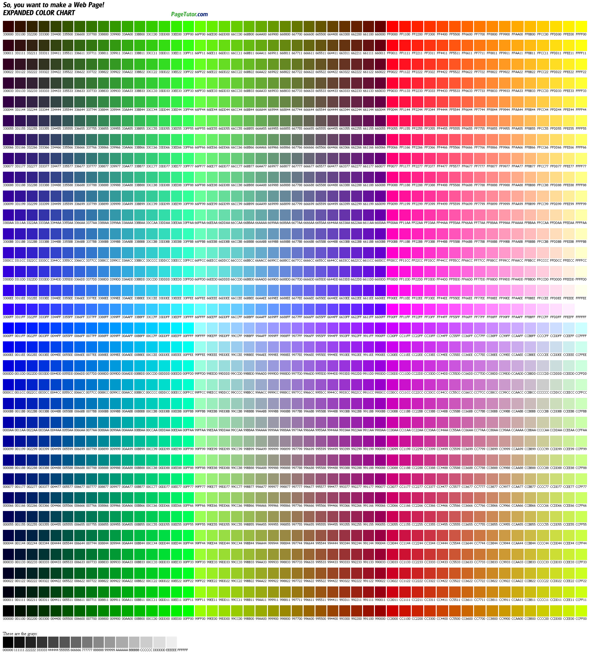 Css Hexadecimal Color Chart